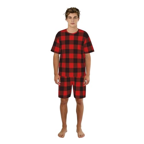 Pijama de cuadros hombre conjunto de dos piezas ropa de dormir suave con pantalones cortos