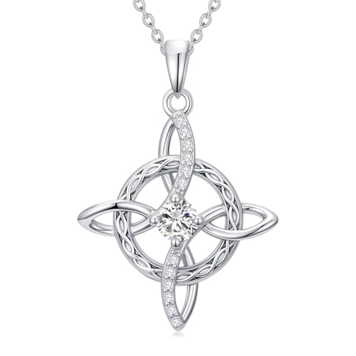ZBA Natural Diamond Witches Knot Necklace for Women S925 Sterling Sliver Witches Jewelry Gifts (Color F-G/Clarity I1-I2)