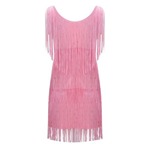 Robe à franges ocre coupe mini avec finitions rétro disco pour femmes