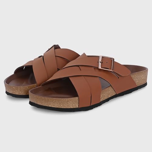 Image of Centrino Mens Cushion Sliders /Slippers|Berkin-Style Slip-On Sandals | Open Toe Design | Soft PU Footbed | Lightweight & Comfortable | Arch Support | On-Grip Sole | Casual Outdoor Wear (6868)