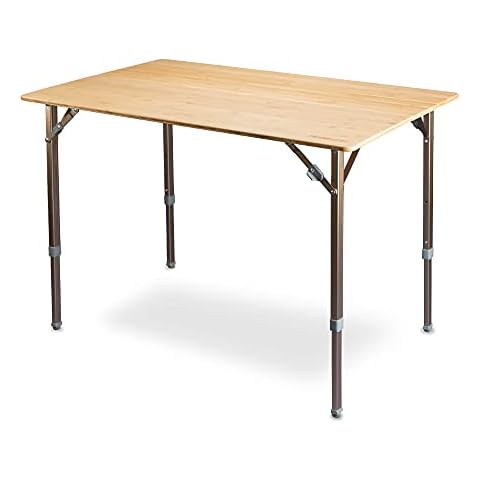 Campingtisch XXL Design Bambusplatte + integriertem Flaschenöffner, 6 Personen Tisch, XL-Tragkraft bis 50Kg. Höhenverstellbar Cover