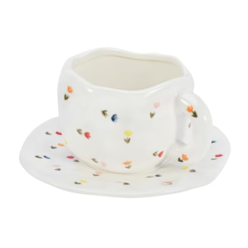 Taza de cerámica Koythin con plato, 10 oz, colorido floral