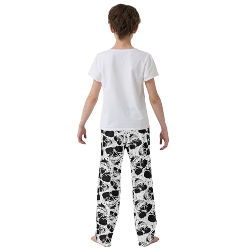 Skull Vintage Print Boys Long Pants Soft Trousers Elastic Waist Kids Lounge Bottoms with Pockets S-XL3