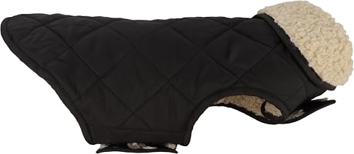 Flamingo Hundemantel – Bonnie – Schwarz – A: 55 cm | B: 40–48 cm | C: 68–74 cm – Premium Line – wasserabweisend, waschbar bei 30 °C, Klettverschluss, Plüschfutter
