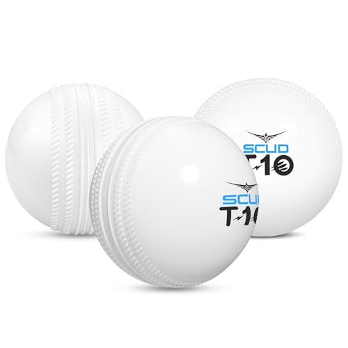 Image of SCUD T10 PVC Wind Ball for Practice | Indoor & Outdoor Soft Training Cricket Ball for Coaching & Daily Practice | Lightweight 80-85 g Durable PVC Construction (Pack of 3pc Balls, White)