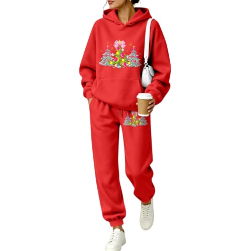 Sweatsuits Women 2 Piece Outfit Christmas Print Fleece Oversized Hoodie Set - image 2