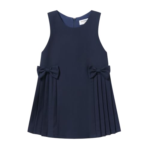 Vestido de niña plisado con lazo elegante color azul marino