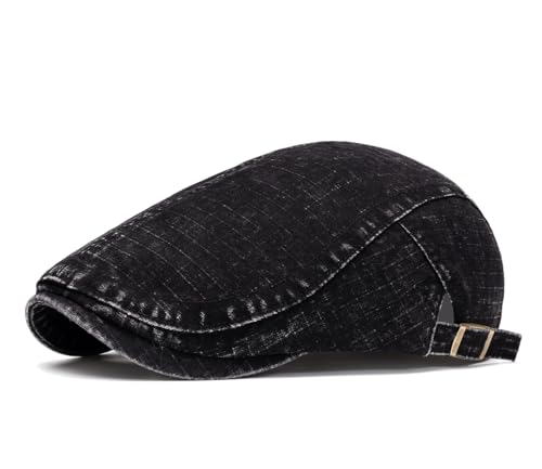 Image of Quanhaigou Unisex Denim Newsboy Hats Flat Ivy Gatsby Cabbie Driving Berets Hat Cotton Dad Cap for Men Women