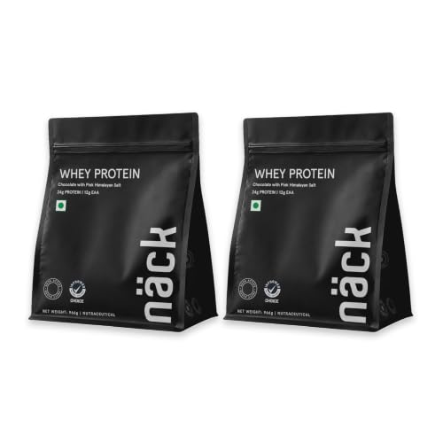 Image of Nack Whey Protein Chocolate 966G | Whey Isolate & Concentrate Blend I Sourced From Europe | 24.2G Protein | 12.07G Eaa | Developed By Sport Nutritionists | Informed Choice Certified | Chocolate With Pink Himalayan Salt | Pack of 2
