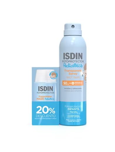 Isdin Pack Spray Transparente Pediatrics + Fusion Water Magic Pediatrics per uso quotidiano, formato pratico