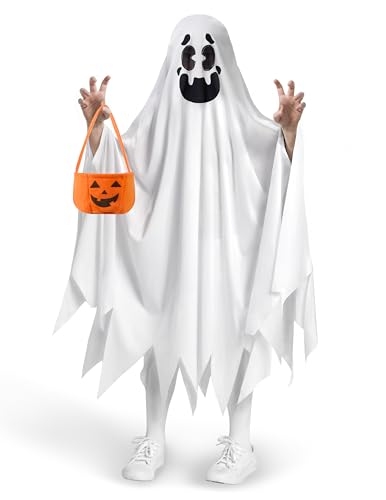 Image of Spooktacular Creations Ghost Costume for Kids with Pumpkin Basket, Scary Halloween Costume for Boys