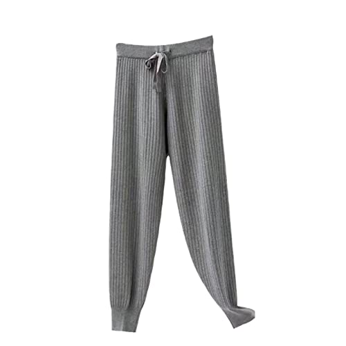 Pantalon tricoté pour femmes en gris taille S avec lacets taille haute