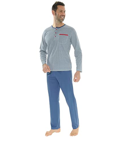 Pyjama long bleu Nael Christian Cane pour homme en coton