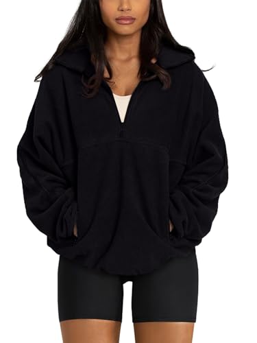 LASLULU Womens Half Quarter Zip Pullover Oversized Sweatshirt