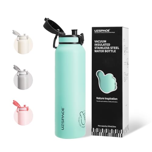 UZSPACE Stainless Steel Water Bottle 1l (970ml) - Double-Walled Insulated Water Bottles That Keep Drinks Cold & Hot - Leakproof Drinking Bottles for Adults - Ideal for Outdoors & Sports Mint Green