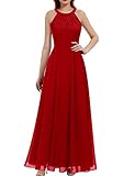 Dressystar Women's Spring Long Formal Dress Wedding Guest Dress 2024 Halter Lace Dress Bridesmaid Cocktail Party Prom Gown 0040 Red M