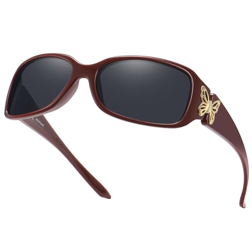 Image of HAOLOTA Women's Polarized Sunglasses - Fashionable Wraparound Butterfly Design with UV400 Protection