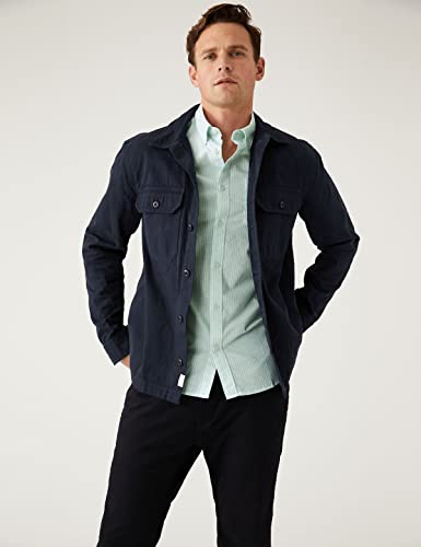 Image of Marks & Spencer Mens Striped Cotton Collared Neck Regular Fit Oxford Shirt