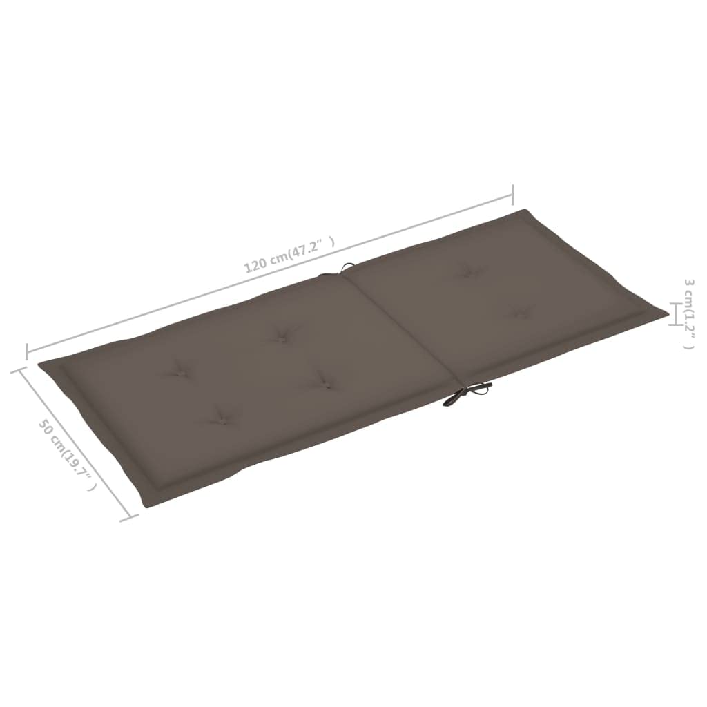 Cuscino per sedia da giardino, 2 pezzi, per sedie a sdraio con schienale alto, design universale, per interni ed esterni, balcone, terrazza, con 2 laccetti, tortora, 120 x 50 x 3 cm