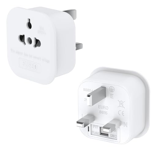 US to UK Plug Adapter 2 Pin to 3 Pin Travel Adaptor 2 Pack 13A 250V Global Appliance Converter Plug for the Visitor from USA EU Australia Thailand Canada Japan(Type A B C I E F L)