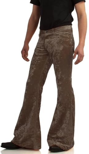 Image of Men's Velvet Relaxed Vintage 60s 70s Bell Bottom Stretch Fit Classic Comfort Flared Flares Retro Leg Disco Pants