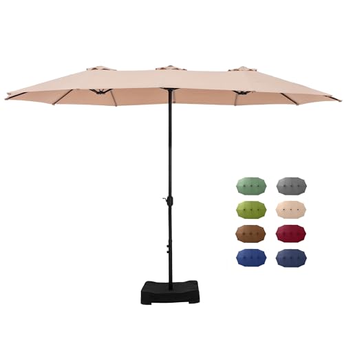 GREEN PARTY 15 ft Rectangle Patio Umbrella with Base Included, Double-Sided Table Umbrella with Crank, Large Outdoor Umbrellas for Patio Poolside Garden Backyard, Beige