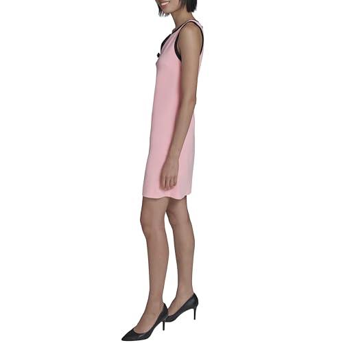 Image of Karl Lagerfeld Women's Sleeveless Split Neck Contrast Trim A-line Mini Dress with Bow Detail
