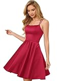 GOOSPRAN Homecoming Dresses for Teens Knee Length Spaghetti Strap with Pockets Satin Backless Prom Dress Red1 2