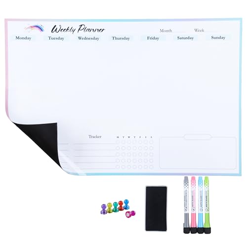 AMO HERMOSO Calendario Magnetico Nevera para Frigorífico, Planificador semanal en inglés 30x45 cm, Borrable y Reutilizable, Ideal para Notas, Listas de Compras y Organización