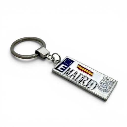BDM Llavero Madrid Diseño Matrícula | Souvenir de España con Monumentos Emblemáticos | Recuerdo de Viaje Metálico | Regalo Original para Hombre y Mujer | Llavero para Coche y Casa