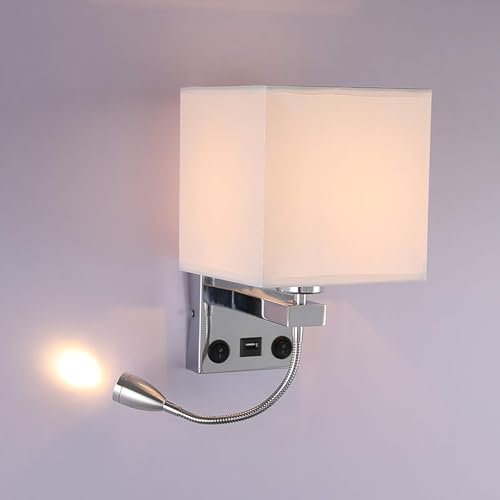 Lámpara de pared moderna E27 con iluminación LED orientable e interruptores dobles