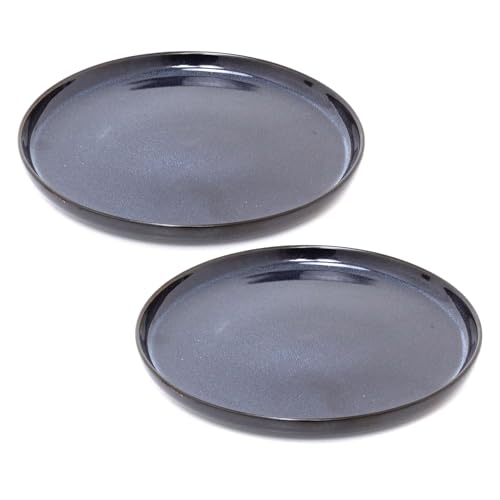 Set of 2 Blue Reactive Glaze Stoneware Plates | Blue Ceramic Side Plates | Microwave & Dishwasher Safe Dinnerware - 21cm
