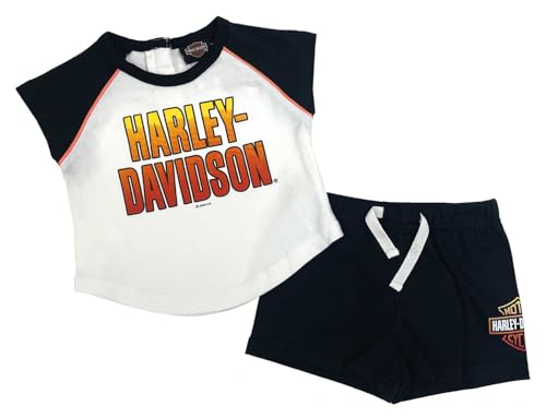 Image of Harley-Davidson Baby Girls' 2-Piece Newborn Knit Raglan T-Shirt & Shorts Set