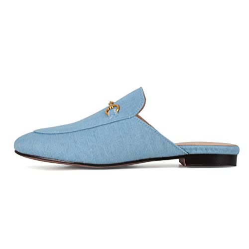 Image of Arqa Mules for Women Almond Toe Leather Flats Slip-on Comfort Backless Loafers Buckle Mule Shoes