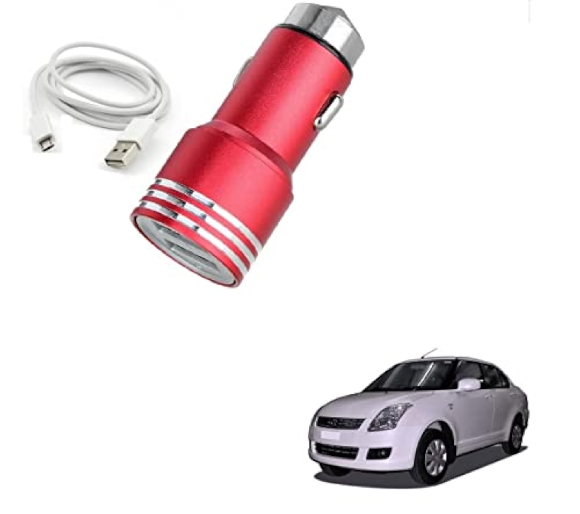 3.1 Amp DualUsb Car Charger with 1 Micro USB Cable for Maruti Suzuki Old Dzire