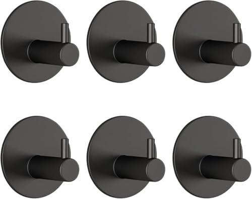 Image of JD Fresh 6 Pcs Self-Adhesive Stainless-Steel Wall Hooks for Hanging /Heavy Duty Waterproof Wall Hangers /Without Drill Sticky Hooks on Hold Coats, Keys, Towels and Kitchen Utensils (L-Hook, Black-Round)