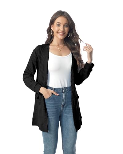GLEENOD Strickjacke Damen Langarm Casual Lang Elegant Strickmantel Cardigan Open Front Strickpullover mit Taschen