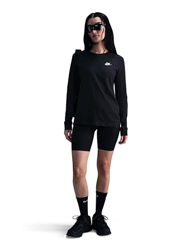 Nike Womens Sportswear Club Long-Sleeve T-Shirt Black/White Medium