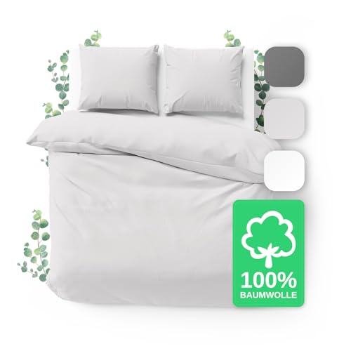 JACOBSON Bettwäsche 240x220 Set - 100% Baumwolle Bettbezug 240x220 cm + 2 Kissenbezüge 80x80 cm, Perkal Bettwäsche 3-teilig mit Reißverschluss...