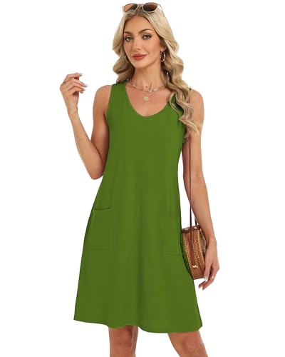Image of elescat Womens Summer Dresses Casual V Neck Sleeveless Pockets Beach Loose Tank Sundress 2026