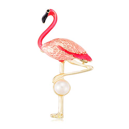 Image of 10K Gold Color Cute Enamel Flamingo Pin and Brooch