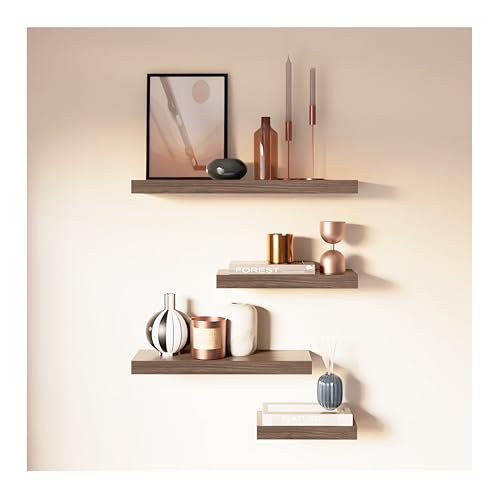 Lista de Estantes flotantes los mejores 10. 49 KITUL Set de 4 repisas flotantes Mixtas 15x50 15x40 15x30 15x20 de MDF (Nogal Neo)