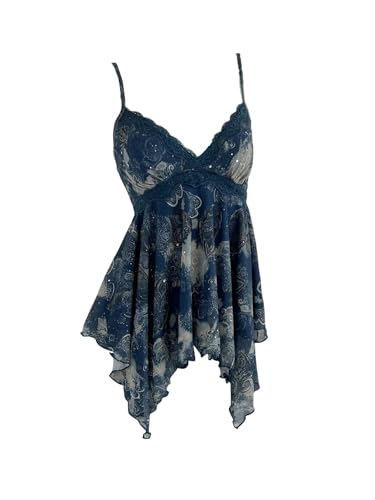 Verdusa Womens Y2K Lace Sequin Ruffle Peplum Babydoll Tops Blue