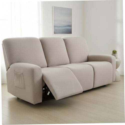 Funda para sofá reclinable elástica de 3 plazas en tejido polar color caqui 3
