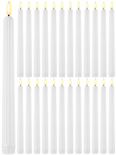 Image of Treela 24 Pcs Flameless Taper Candles Battery Operated ulkB Fake Candles Light LED Candle Sticks Flickering Tapered for Wedding Anniversary Holiday Decoration(Roman Column,11 Inch,White)
