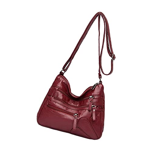 Sac à bandoulière femme en cuir PU lavé doux rouge chic avec rangements