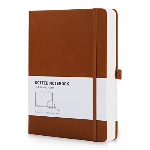 RETTACY Bullet Dotted Grid Journal with 256 Pages,A5 Dot Grid Hard Cover Notebook with 120gsm Thick Paper,8 Perforated Pages,Smooth PU Leather,Inner Pocket,''5.75 × 8.38''