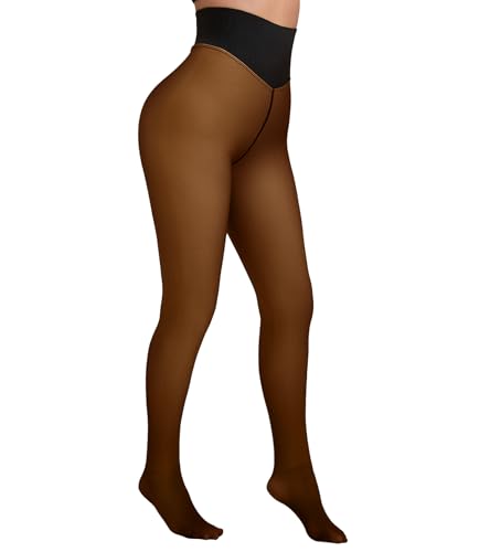 ciksob Fleece Lined Tights Women Winter Thermal Leggings Pantyhose Fake Translucent Hight Waist Thick Warm Sheer Stockings (Small, Dark Brown) - image 1