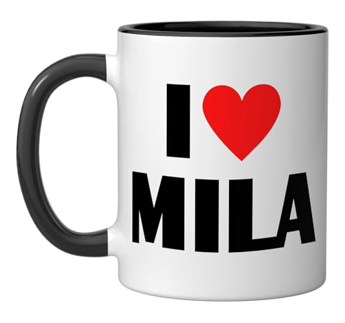 Taza de Cerámica I Love Mila, Negro y Blanco miniatura 1