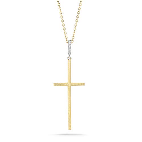 14K Yellow Gold 0.05ct TDW Diamond Accent Jerusalem Cross Pendant Necklace